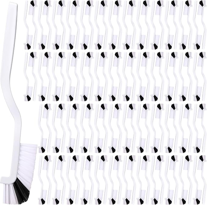 Rtteri 100 Pcs Kitchen Scrub Brush Bulk Sink Bathroom Brush Edge Corner Cleaning Brush Mini Grout Brush Right Angle Scrubbing Brush with Stiff Bristle for Household Window Track Bottle Tile Lines