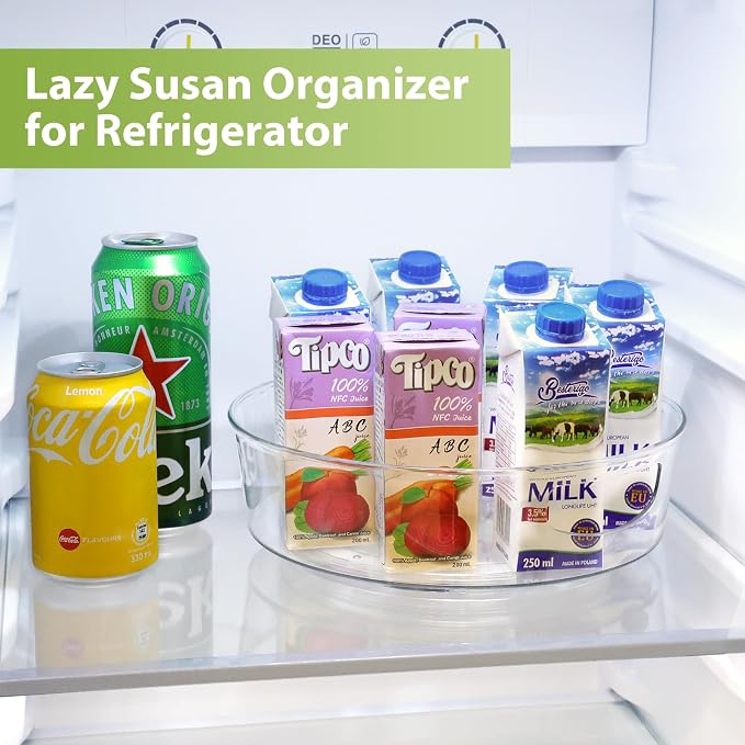 GUZON 4 Pack Lazy Susan Turntable for Cabinet, 10 Inch Lazy Susan Organizer with Handles and High Sides, Clear Rotating Organizer for Kitchen, Pantry, Dresser, Refrigerator, Bathroom, Table, Fridge