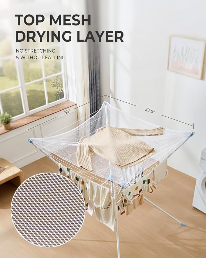 JS HANGER Clothes Drying Rack with Mesh Top, Foldable Laundry Drying Rack Indoor Outdoor, Space-Saving Flat Air Drying Rack for Sweater, Delicates, Small Items & Everyday Clothes