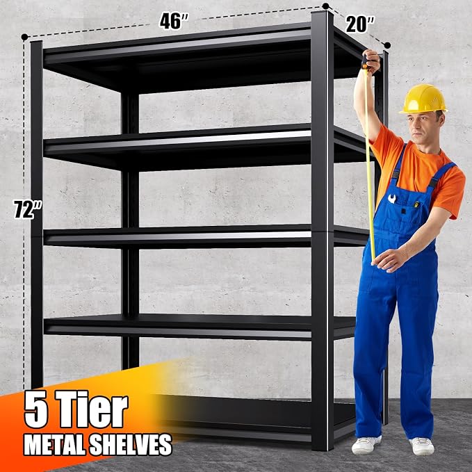72''H Storage Shelves, 2500lbs Garage Shelving,Adjustable Heavy Duty Shelving Unit,5T Tall Garage Shelves，Metal Standing Shelf Units,Utility Rack For Kitchen Warehouse Industrial Basement 72*46*20
