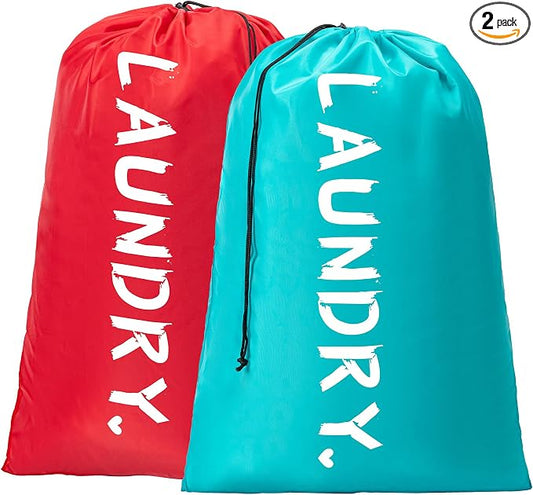 2 Pack Travel Laundry Bag,28" x 40", Extra Large Dirty Clothes Organizer | Machine Washable with Drawstring, Holds 3-4 Loads of Laundry,Fit a Laundry Hamper or Basket Travel Essentials