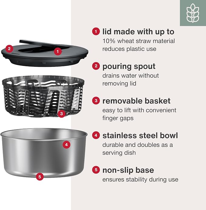 Zyliss Swift Dry Salad Spinner Large, 6L, Non-Slip Base, Serving Bowl, AquaVent™ Technology, One Handed Pump, Brake System, Easy to Clean