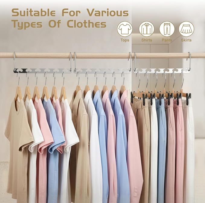 HOUSE DAY 10.5 Inch Closet Space Saving Wardrobe Clothing Magic Hangers Oragnizer Heavy Chrome Hangers, Updated Hook Design Pack of 8