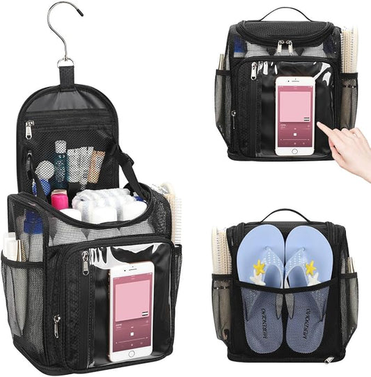 Hanging Shower Caddy Portable - Travel Toiletry Bag for Men & Women, Large Capacity Caddy Dorm Basket, Quick Dry Toiletry Tote Bag with Stain Resistant Bottom for Bathroom, Beach, Camp, Gym