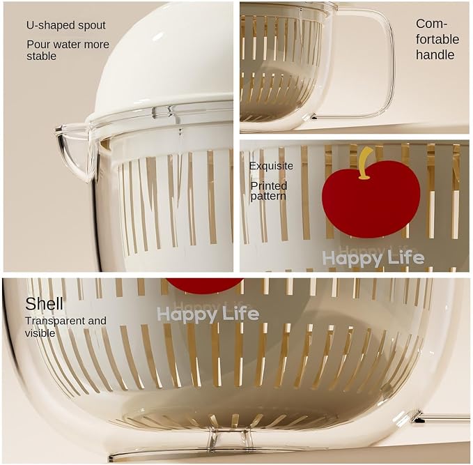 Salad Spinner, Hand Cranked Fruit Washing Spinner with Handle, Multifunctional Fruit and Vegetable Washing Bowl with Drain Basket, Reusable Salad Dehydrator Drainer for Home Kitchen