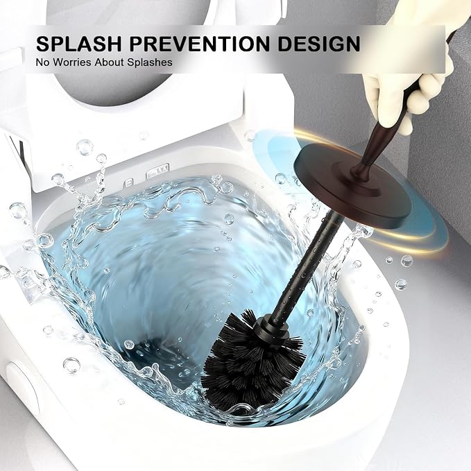 Stainless Steel Toilet Brush and Holder Set : Weighted Stable Base, Removable Inner Tube.Long Handle Toilet Bowl Brush Splash-Proof Design for Deep Cleaning & Space-Saving Storage,Bronze