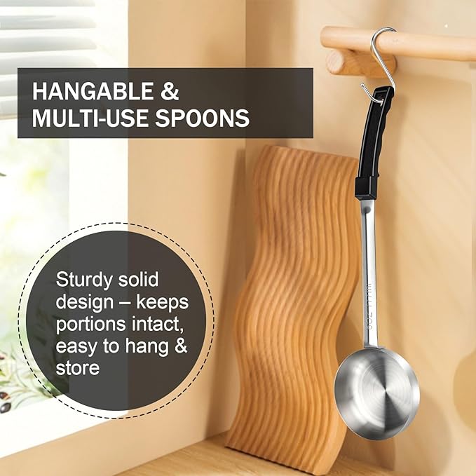 6 Ounce Solid Stainless Steel Portion Control Ladle Spoon -2Pcs Pizza Sauce Serving Spoons Portion Ladle for Sauces, Perfect for Weight Watchers, Buffets, Parties