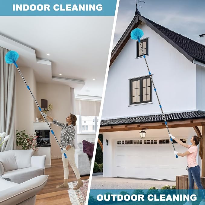 20+ Ft High Reach Ceiling Fan Duster & Cobweb & Corner Brush Duster with 3-13 ft Extension Pole, Microfiber Feather Duster with Washable Head for Ceiling Fan, Furniture, Home Cleaning
