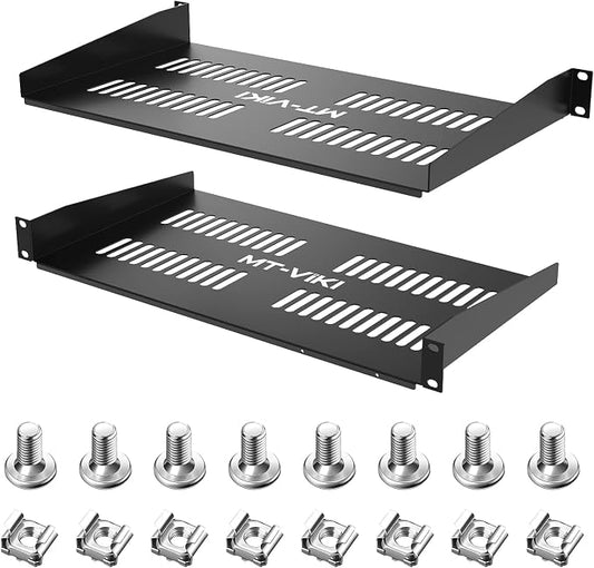 MT-VIKI 2-Pc 19 inch Rack Shelf, 1U Server Rack Shelf 10" Deep, Universal Vented Rack Mount Cantilever Tray for Rack & Cabinet (2-Packs)