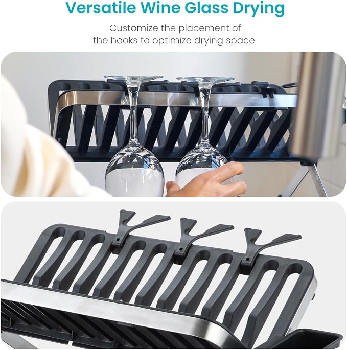Home Zone Living Dish Drying Rack for Kitchen Counter | X-Shape Foldable Design with Drip Tray and Holder for Utensils and Wine Glasses