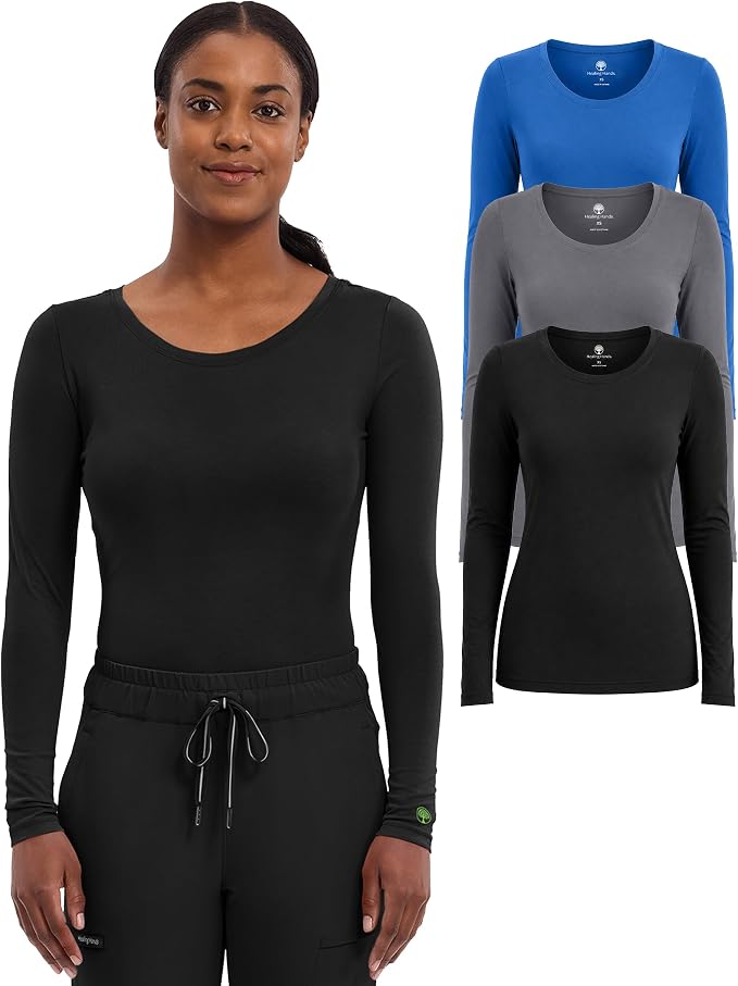 Healing Hands Underscrub Long Sleeve Women Knits Scrub Tops | Soft Cotton Blend Knit, Breathable Stretch Comfort, Machine Wash, Easy Care Fabric, Ideal For Layering Under Scrubs