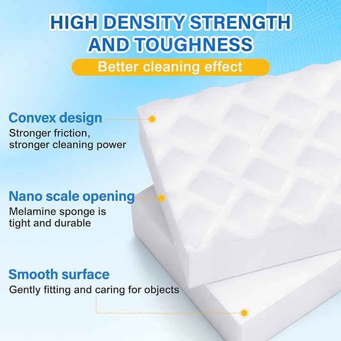 Magic Sponges Cleaning Eraser,180 Pack 2X Density Stronger Melamine Sponge Foam Pads, Multi-Functional Household Cleaner Dish Sponge, Cleaning Supplies for Kitchen, Bathroom, Floor, Sink,Wall Cleaner