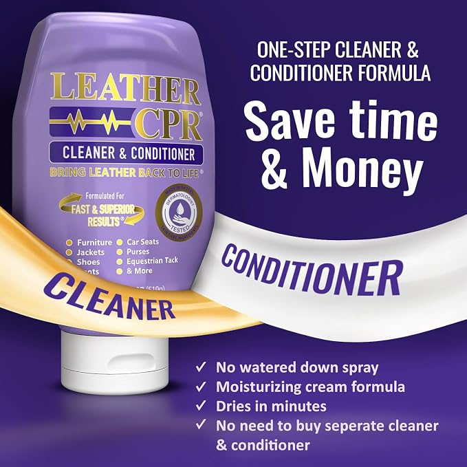 Leather CPR Cleaner and Conditioner 18oz. Bring Leather Back To Life on Furniture, Car Seats, Handbags, Jackets, Boots, Saddles, Purses & Shoes. Restores Shine, Softness & Color to Real Leather