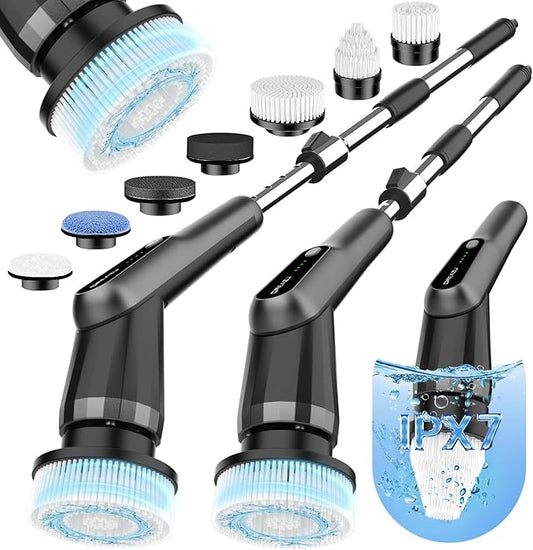 Dreazu G2-Pro Electric Spin Scrubber - IPX7 Waterproof 12-in-1 Shower Cleaner Brush, Retractable Handle & 2-Speed for Bathroom, Bathtub, Kitchen, Tile Floors
