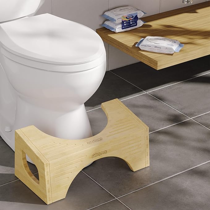 Squatty Potty Bamboo Flip Stool (7″ & 9″ Adjustable) + Plant‑Based Flushable Wipes Bundle — Enhanced Bathroom Posture & Fresh Clean