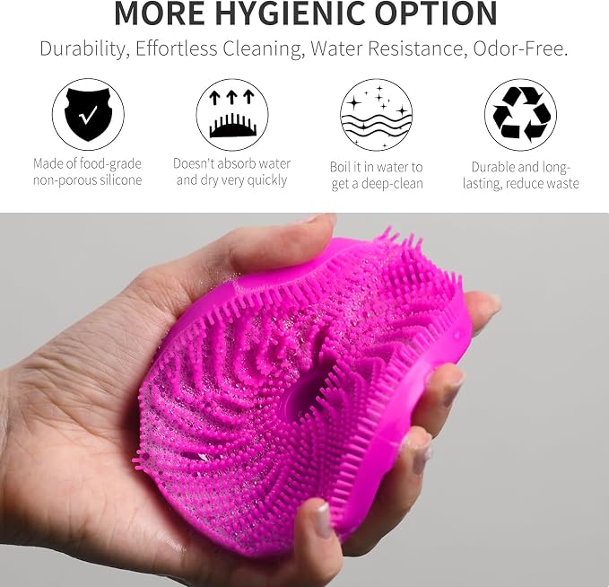 Silicone Body Scrubber, BEAUTAIL Gentle Exfoliating Brush for All Skin Type | Lather Well Shower Scrubber for Body, Bath Essentials for Women, Men & Kids, Hygienic Silicone Loofah. 2-Pack, Purple+Black