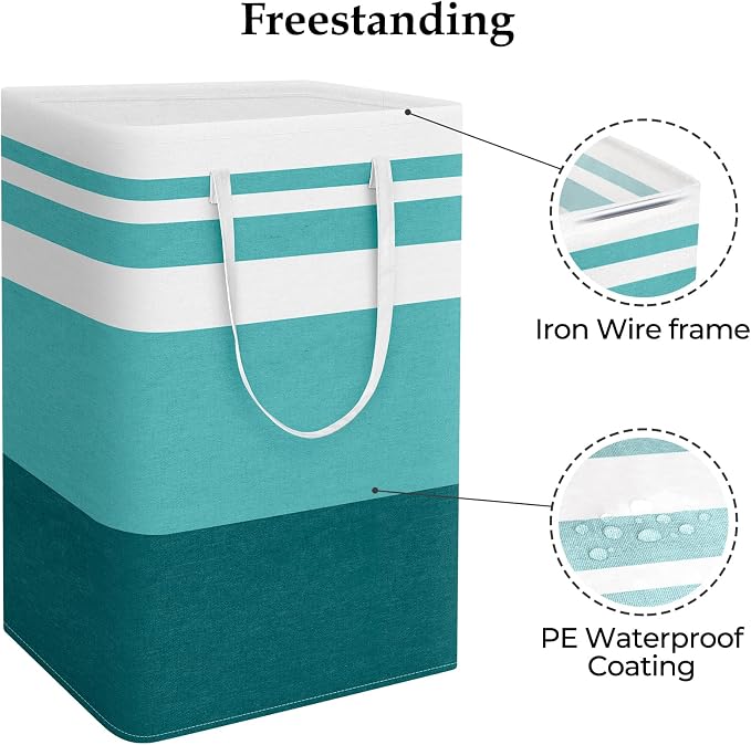 StorageRight Laundry Basket Hamper, 75L Collapsible Clothes Storage, Green | Freestanding Clothes Hampers, Foldable design, with Easy Carry Handles, For Laundry, Bedroom, Dorm, Clothing, Towels, Toys