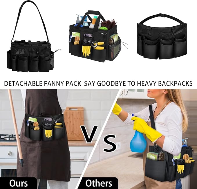 Compact Wearable Cleaning Supplie Bag with Handle Shoulder Straps | Black Cleaner Caddy, Nylon Wear Resistant & Durable, Multiple Pockets Well Organized for Housekeepers, Horse, Cleaners