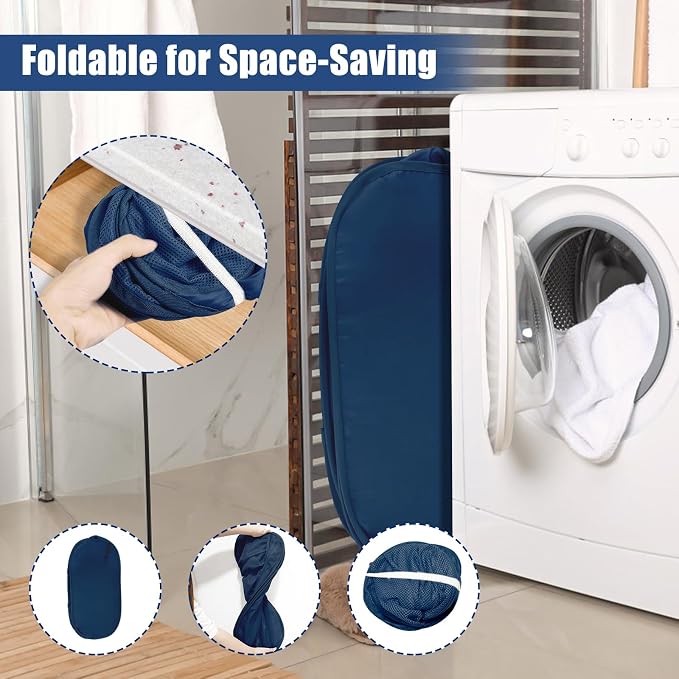 4 Pack Collapsible Laundry Baskets, Upgrade Pop Up Laundry Hamper with Convenient Bags, Foldable Laundry Basket Mesh Light Weight, Easy to Carry Clothes Hampers for Laundry, Dorm, Toys, Travel