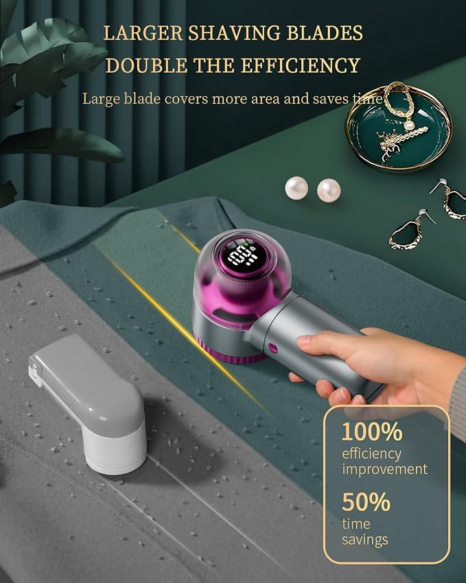 Fabric Shaver with Lint Brush, Large Lint Shaver with Digital Display | 3-Speeds Lint Remover with 6-Leaf Blades, 1200mAh Electric Sweater Shaver to Remove Pilling for Clothes, Furniture
