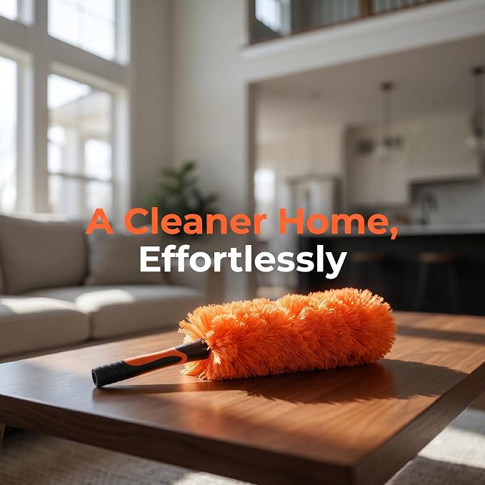 Microfiber Feather Duster for Telescopic Extendable Pole, Cleaning Duster Kit with Bendable Head & Scratch-Free Protective Tip, Washable Dusting Brush for Cleaning Ceiling Fans, Blinds, Furniture, Car