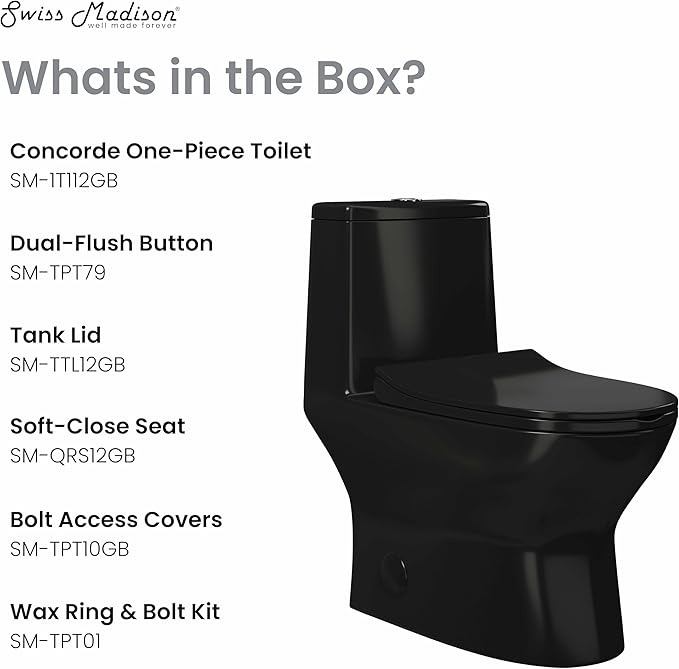 Ivy One Piece Toilet Dual Vortex Flush in Glossy Black 1.1/1.6 gpf