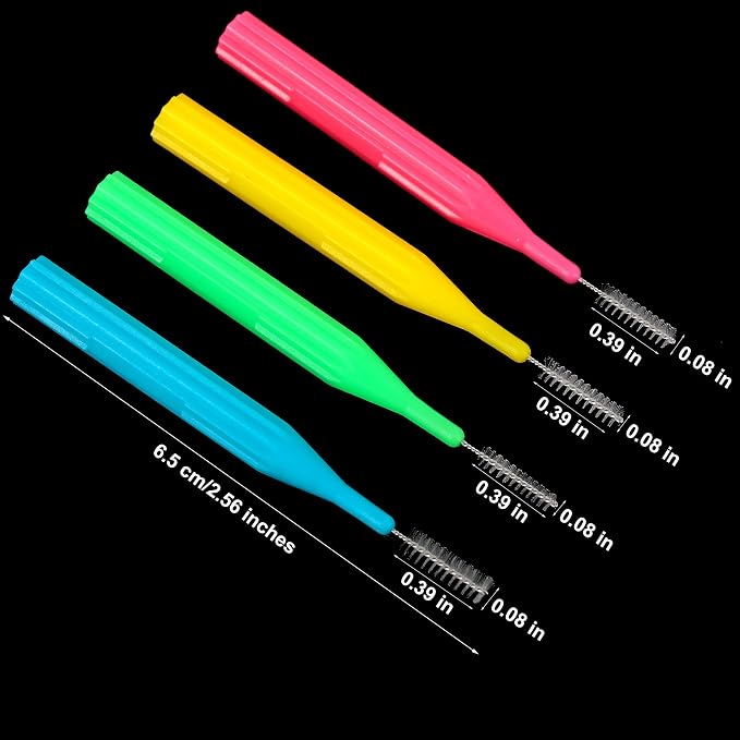 Patelai 100 Count Interdental Brush Set, Soft Braces Cleaner Picks with Cap, Multi Size Teeth Gap Cleaning Tool for Orthodontic Care Bridge Implant Travel Kit(Light Blue, Pink, Yellow, Light Green)