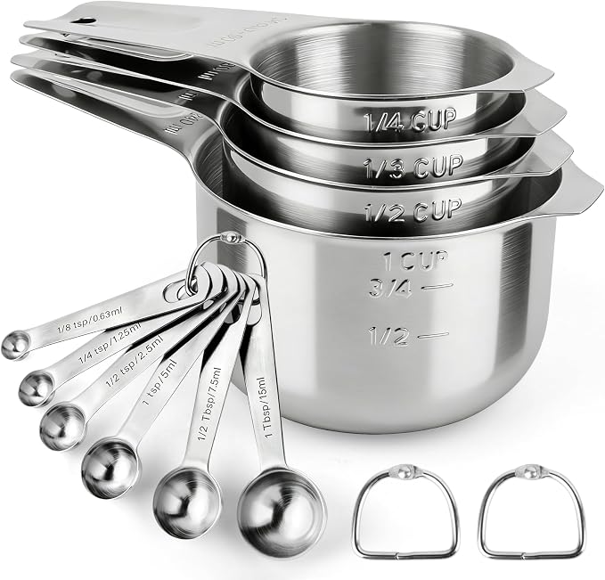 Stainless Steel Measuring Cups and Spoons Set of 10, Nesting Measuring Cup Set - 4 Cups 6 Spoons, Stackable Measure Cup Spoon Set for Dry & Liquid,Dishwasher Safe Kitchen Tools Cooking Baking Supplies
