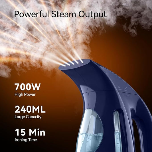 HiLIFE Steamer for Clothes, Portable Handheld Garment Wrinkle Remover, 240ml Big Capacity, 700W, Strong Penetrating Steam, for Home, Office and Travel, ONLY FOR 120V, Deep Navy