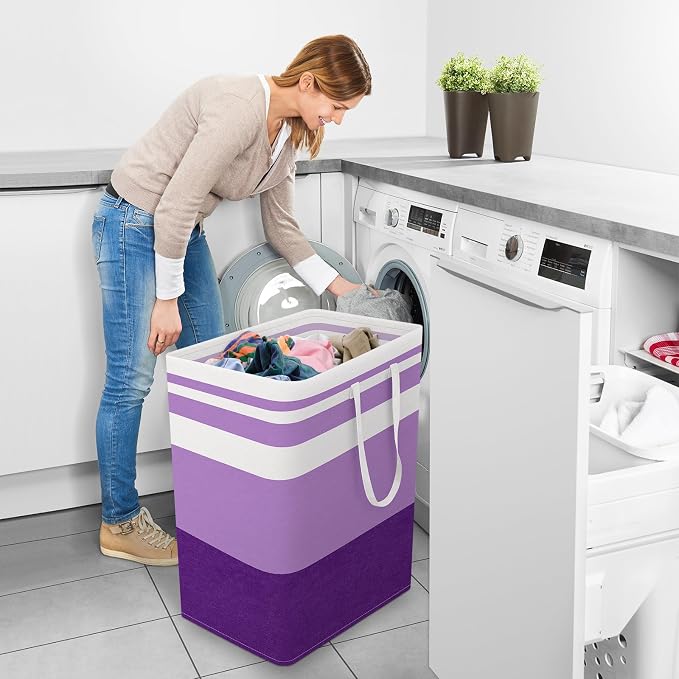 StorageRight Laundry Basket Hamper, 100L Collapsible Clothes Storage, Purple