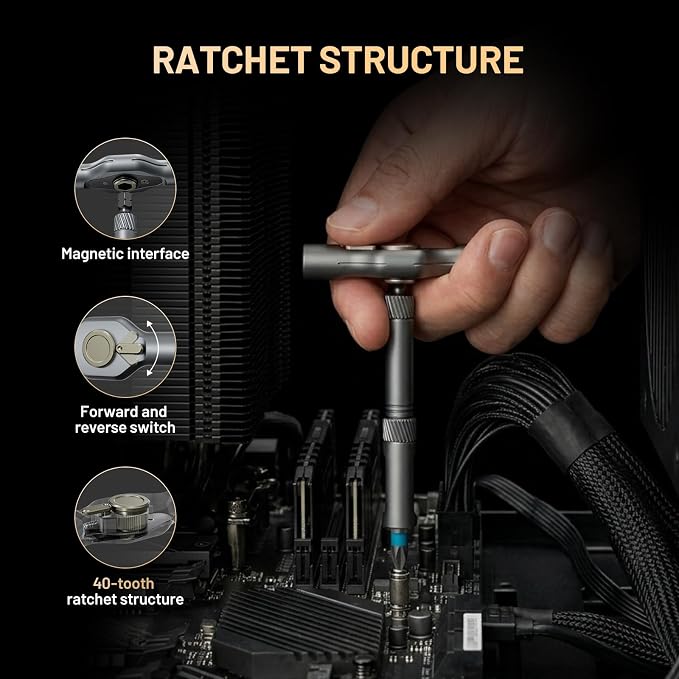 42 in 1 Magnetic Ratchet Screwdriver Set, 38 S2 Alloy Steel Bits, Detachable Handle, with Case, for Home, DIY, Bicycle and Electronics Repair