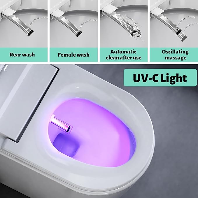 Smart Toilet with Bidet Built in, Bidet Toilet with Heated Seat and Night Light, One Piece Toilet for Bathroom, Auto Soft Close, UV-C light, Foam Shield, Full/Half Flush