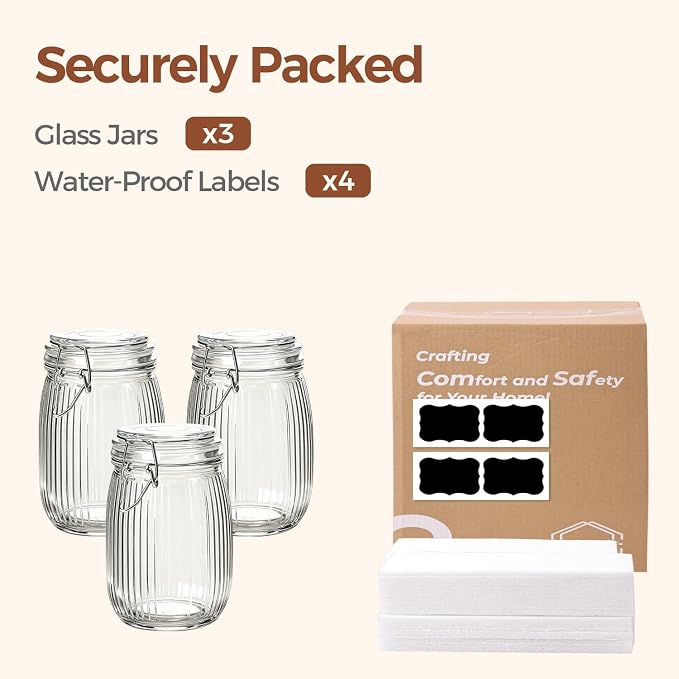 ComSaf Ribbed Glass Pantry Jars with Airtight Lids 34 oz 3 Pack Coffee | Flour sugar coffee beans, Fermenting pickling, Farmhouse pantry decor, Kitchen storage, Dry food storage, Sourdough starter