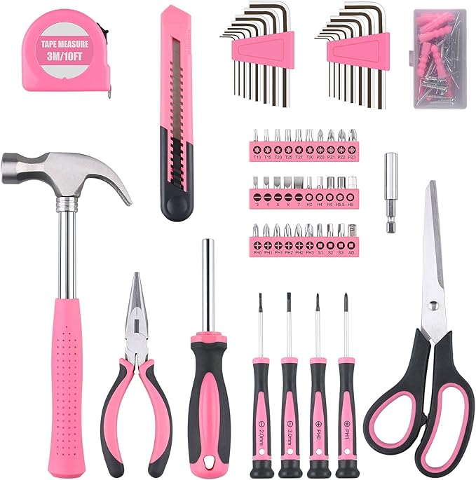 WINNER 150-Piece Pink Color All-Purpose Household Tool Kit in Toolbox Storage Case, Perfect for Women, Ladies and Girls with General Home Repairs, DIY Project, Garage, Office and College Dormitory Use