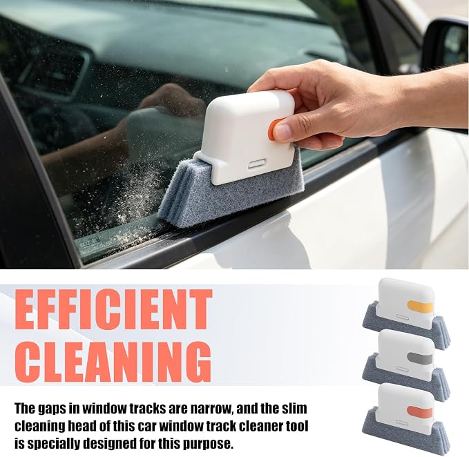 3PCS Magic Window Track Cleaner,2-in-1 Car Window Sill Cleaner Tool with Small Shovel & Comfortable Handle,Detachable Car Windows Track Cleaning Tools with Replacement Cloth