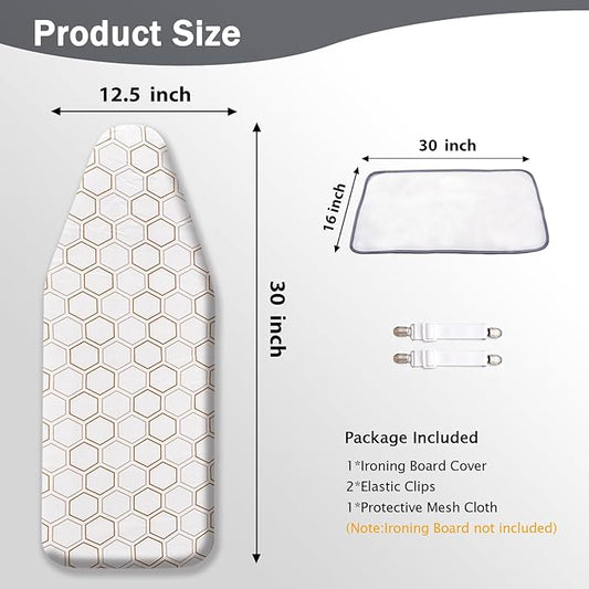 SheeChung Small Ironing Board Cover and Pad 12"x32",Tabletop Ironing Board Cover for Mini Ironing Board,Cotton Cover and Thick Padding,Elastic Cord,Heat Resistance (Ironing Board Not Included)