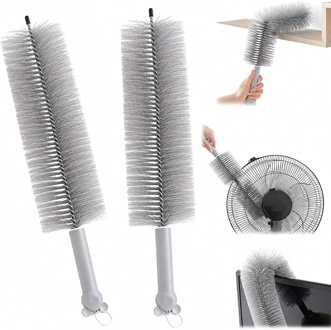 2026 New Bendable Microfiber Duster, Upgrade Reusable Bendable Cleaning Brush for Home Electric Fan Air Conditioner Car Vent Curtains Cleaner(Gray)