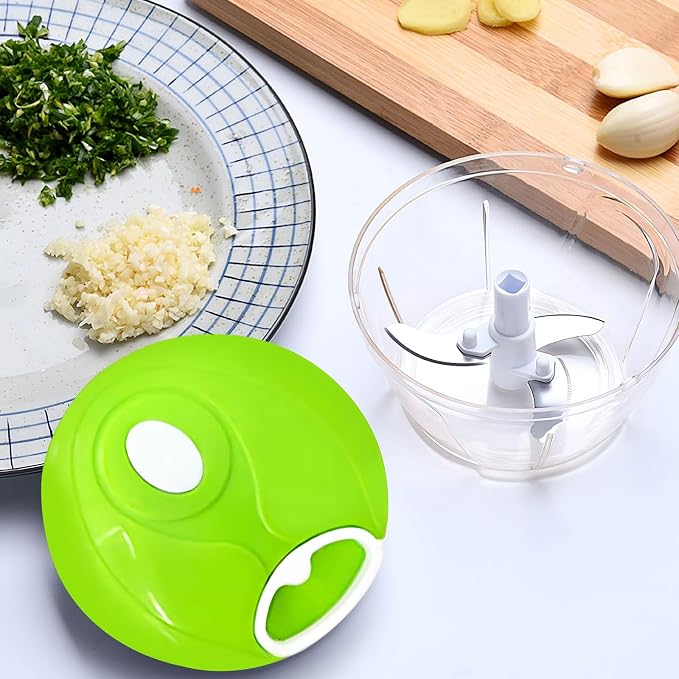 Manual Garlic Chopper Mincer,Food Processor Vegetable Chopper, Portable Hand Pull String Garlic Mincer Onion Cutter for Veggies, Fruits, Nuts, Herbs (green)