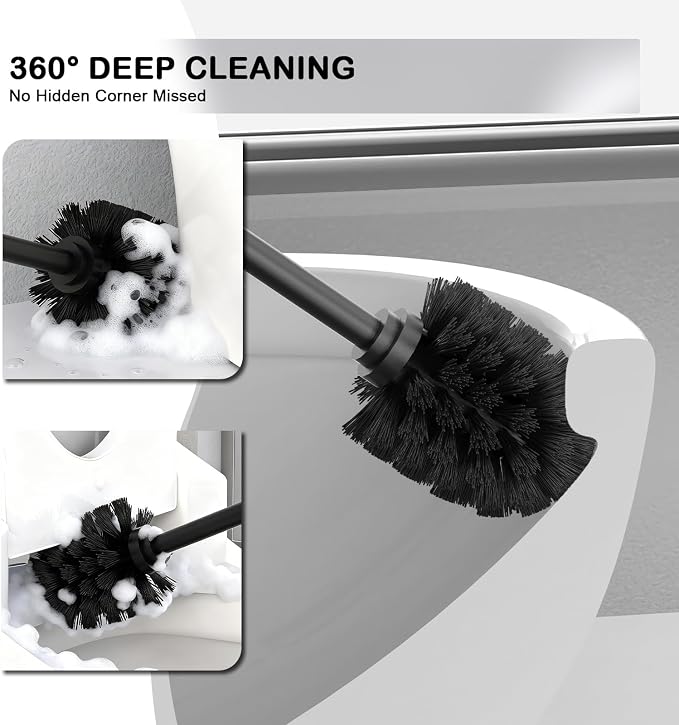 Stainless Steel Toilet Brush and Holder Set : Weighted Stable Base, Removable Inner Tube.Long Handle Toilet Bowl Brush Splash-Proof Design for Deep Cleaning & Space-Saving Storage,Chrome
