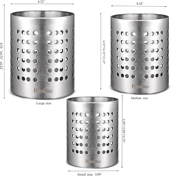 KSENDALO Metal Utensil Holder Set, Small SUS304 Steel Utensil Holder Flatware Silverware Spatulas Utensils Drying Rack for Kitchen Countertop, Kitchen Home Office Organizers ,Silver (3 Pack) | SUS304 Stainless Drying Rack Set for Small Flatwares, Silve...