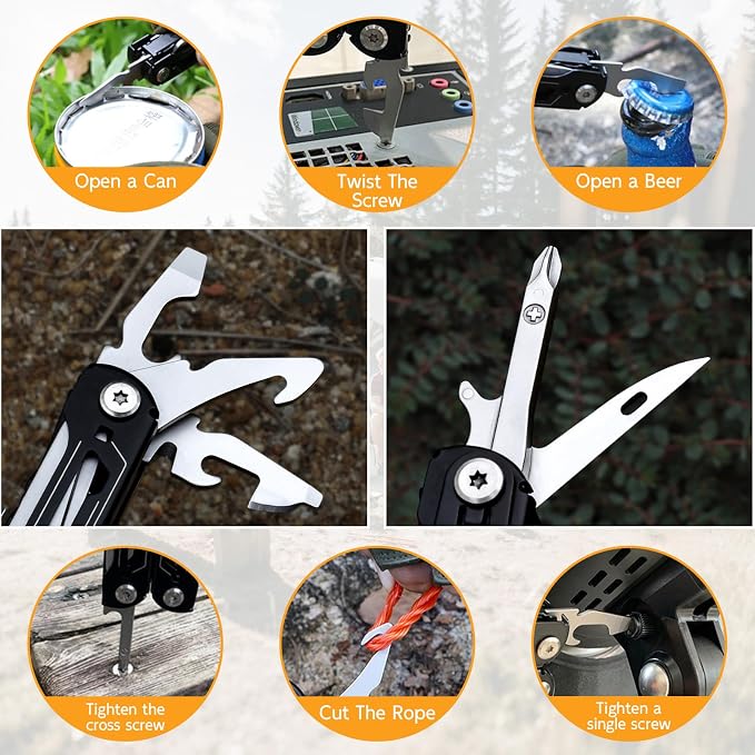 28-in-1 Multitool Pliers with Scissors,Saw, Screwdrivers,Rope Cutters,Can Opener,File,Carrying Pouch,Stainless Steel Pocket Multi-Tool Ideal for Camping Survival Toolkit and Gift for him