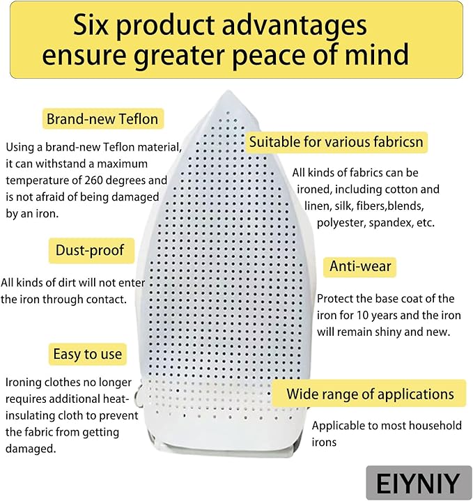 Iron Cover, Universal Heat-Resistant Silicone Soleplate Protector for Electric Irons - Prevents Burns, Scorch Marks & Sticking on Delicate Fabrics Like Silk (1 Set EY-006)