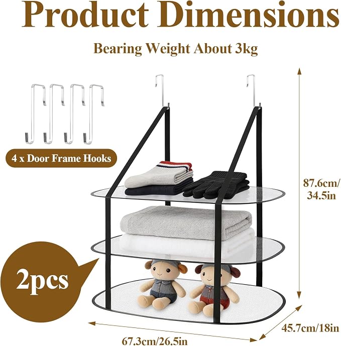 Tiiyee 2 Pcs 3 Tier Sweater Drying Rack, Foldable Flat Over The Door Rack | Hanging Sweater Dryer Folding Mesh Clothes Dry Hanger Large Lay for Small Spaces Apartments Dorms Bathrooms Laundry Garment