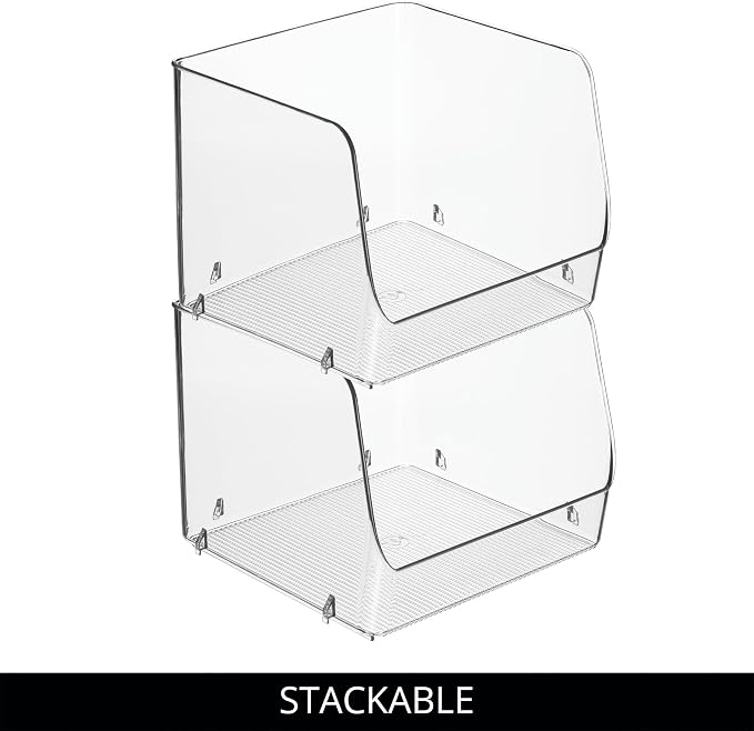 iDesign Linus Stacking Organizer Bins for Kitchen, Pantry, Office, Bathroom, Extra Large-Clear