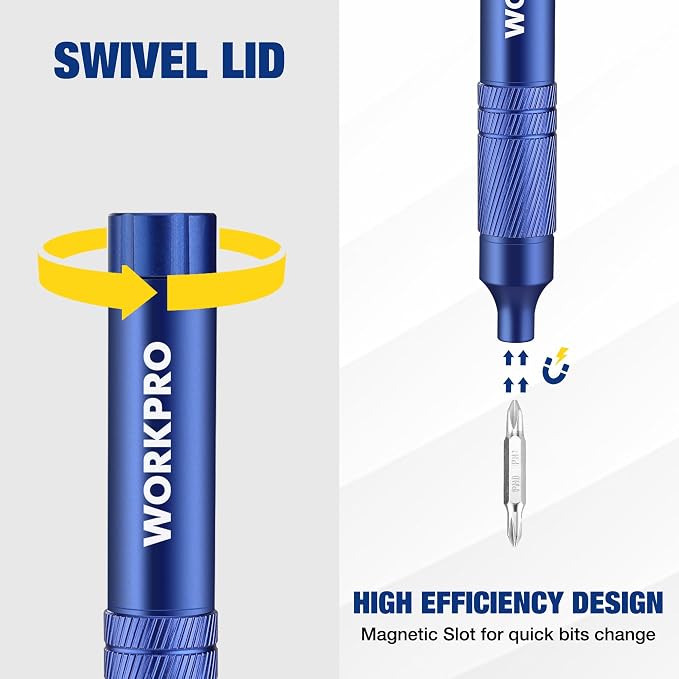 WORKPRO 24 in 1 Multi Bit Mini Screwdriver Set Magnetic, Blue | Manual Pen Screwdrivers, Tough S2 Steel Small Screwdriver Bits for Eyeglass, Watch, Laptop, Phone, Jewelry and Electronic
