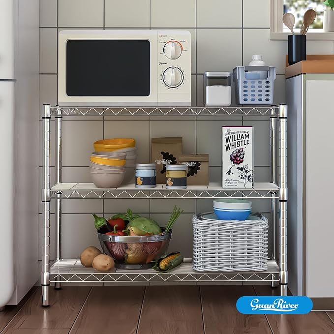 Guan River 3-Shelf Adjustable Metal Wire Shelving,Chrome,36"L x 14"W x 30"H | Height Adjustable,Sturdy and Durable,Storage Sehlf Display Rack for Office,Kitchen,Bedroom,Bathroom,Garage