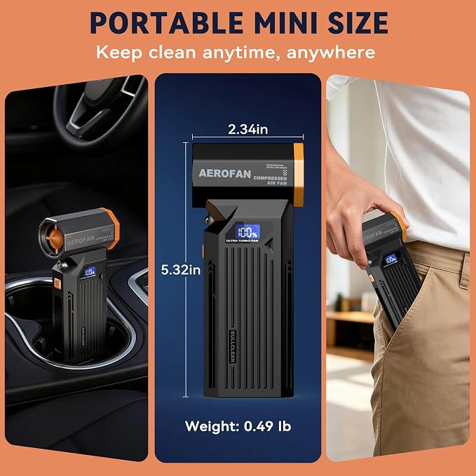 Electric Air Duster - 130000RPM Rechargeable Cordless Compressed Air Duster | 4-Gear Adjustable Mini Turbo Blower, Brushless Motor, PC Dust Cleaner with LED, Portable, For Computer Keyboard Car Outdoor