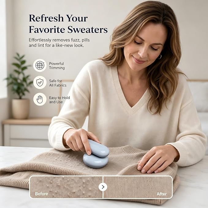 Rechargeable Fabric Shaver,Electric Lint Remover for Clothes & Couch | Long Lasting Battery Lint remover shaver,Easy-Clean,Multi-Fabric Compatible,Detachable Lint Tray,Fast Type-c Charging-Cyan