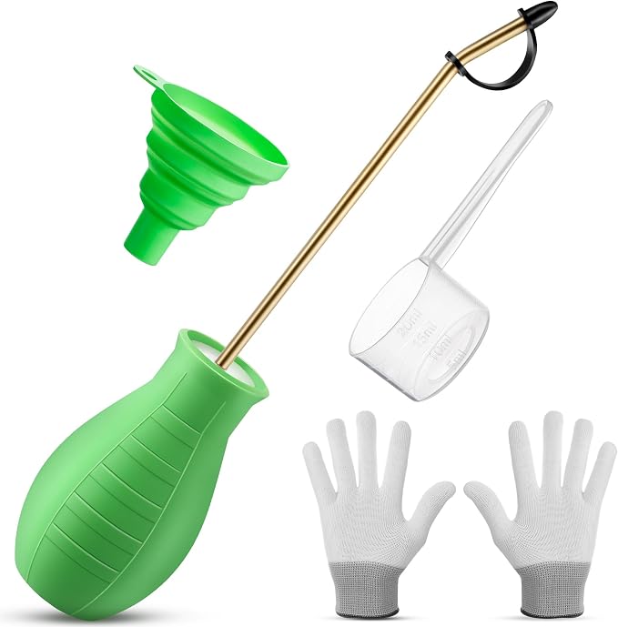 Diatomaceous Earth Powder Duster, 8OZ Garden Powder Applicator Dispenser with Long Metal Tube, Bulb Duster Sprayer for Home Organic Gardening Agricultural Supply(Green,1 Pack) | 8OZ bulb duster. Rust-resistant brass/aluminum tube. Smooth upward dischar...