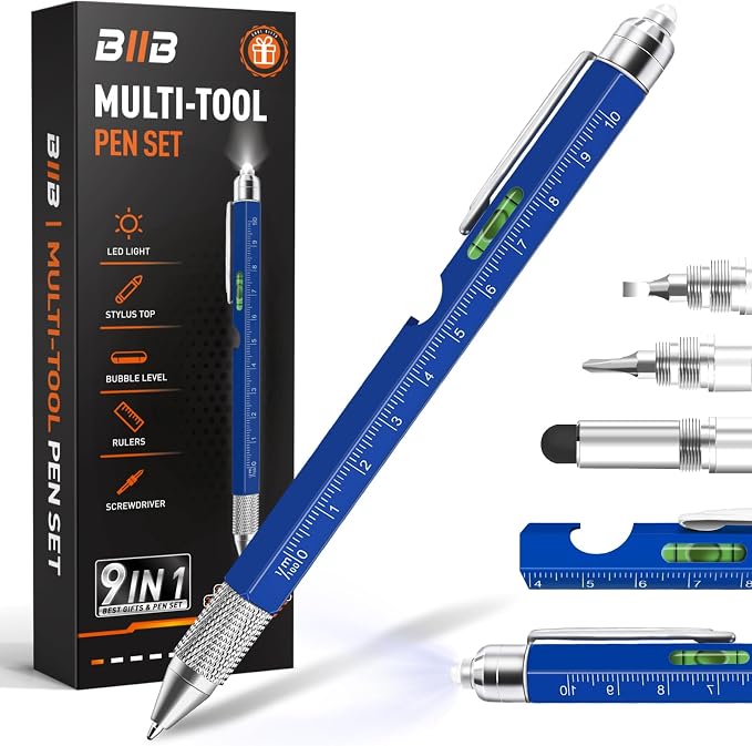 BIIB Gifts for Men 9 in 1 Multitool Pen, Mens Gifts for Him Dad Husband Boyfriend, Dad Gifts from Daughter, Gifts for Men Who Have Everything, Cool Tools